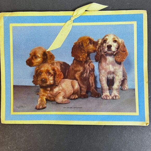 1947 Chrustnas Card Spaniel Puppies Dogs, Calendar Inside Ephemeral Pennsylvania - Picture 1 of 11